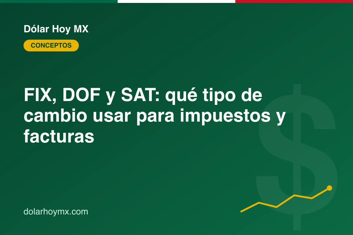 Ilustración editorial para: FIX, DOF y SAT: qué tipo de cambio usar para impuestos y facturas